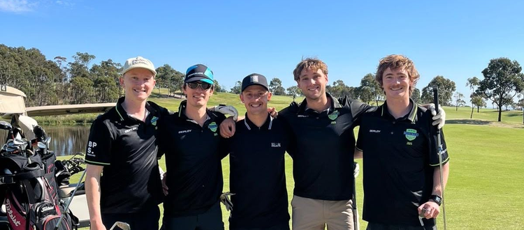 A team of Bonnet Bay FC golfers on the course at a previous BBFC Golf Day