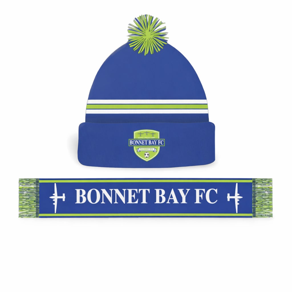 Bonnet Bay FC beanie and scarf combo in blue