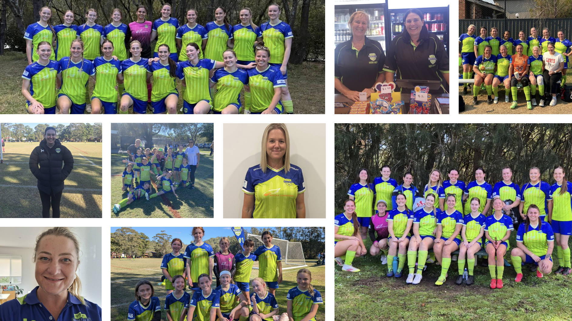 A collage of Bonnet Bay FC women's and girls' teams celebrating Female Football Week