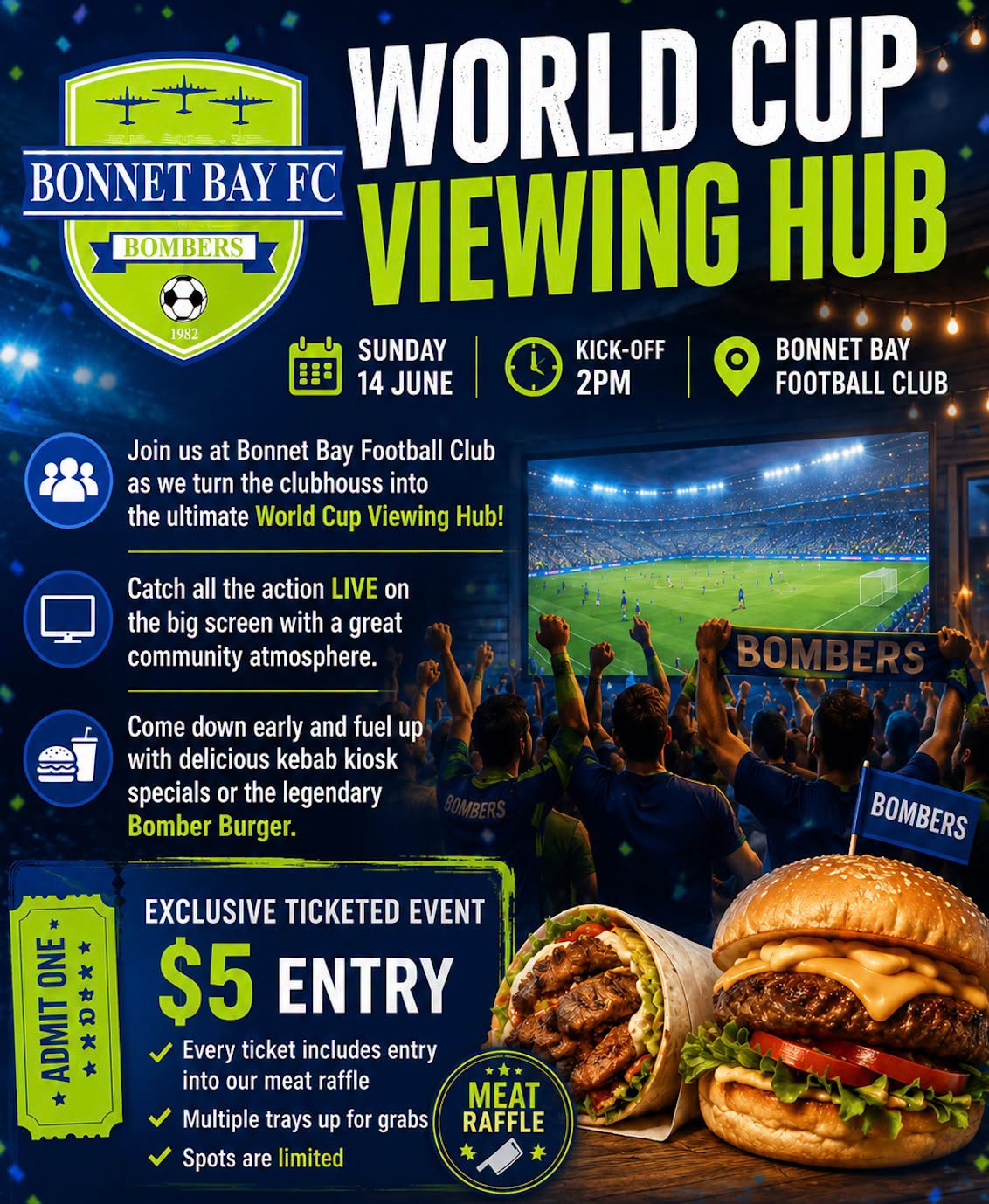 BBFC World Cup Viewing Hub Game 1 - Australia v Turkey, Sunday 14 June, 2PM kick-off at Bonnet Bay Football Club, $5 entry